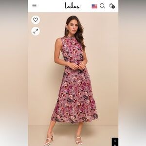 Lulu's Floral Pink and Purple Midi Dress